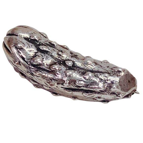 Signed Breakell Sterling Silver Pickle Brooch Food Jewelry Figural Pin 7g - Picture 1 of 11